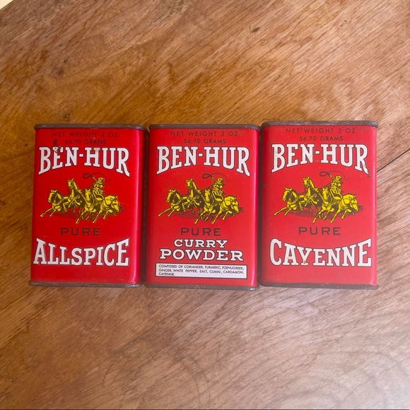 BEN-HUR SPICE TINS Vintage 1940’s-1950’s Partially Full 2 Ounce Horses Charming! - Picture 2 of 10